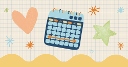 A collage of images including a calendar, heart, and star