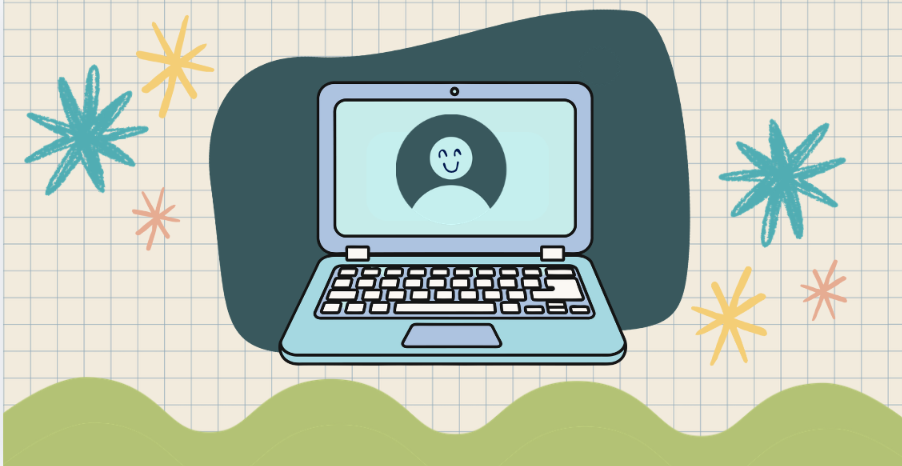 A smiling account icon on a laptop screen