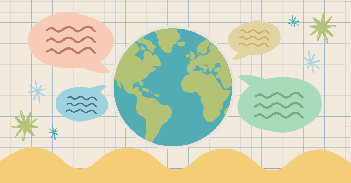 An illustration of a globe with conversation bubbles surrounding it