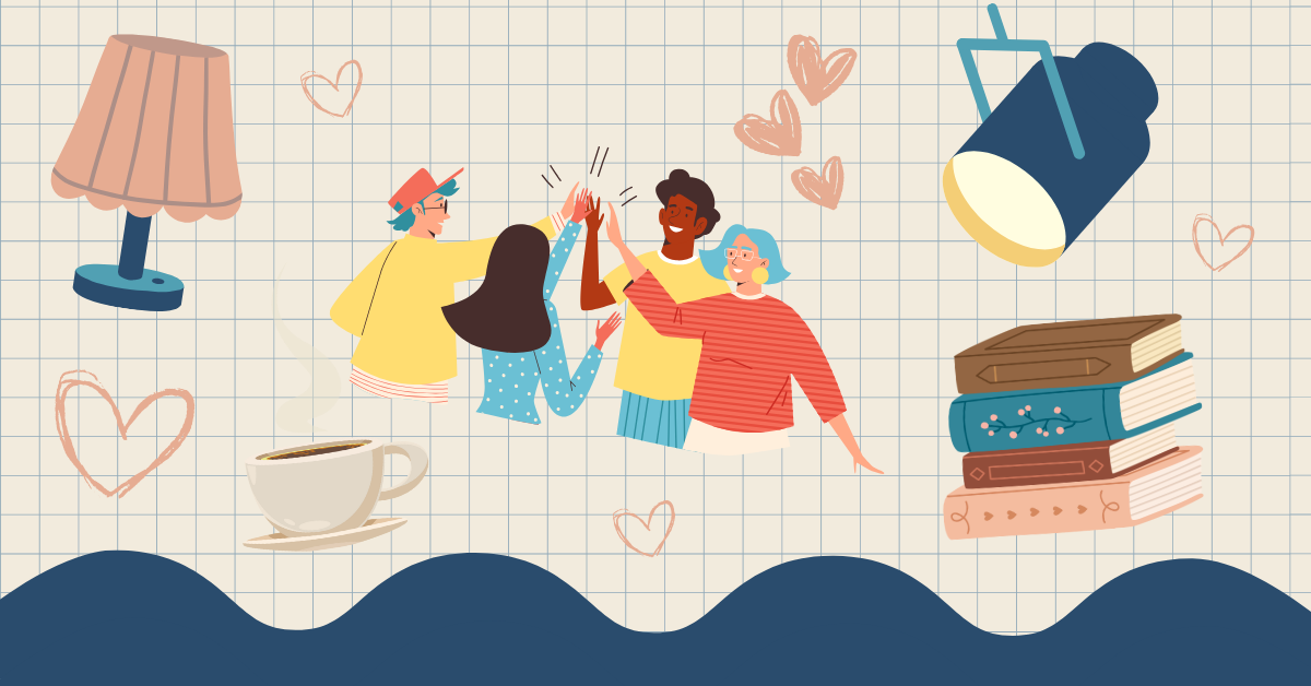 An illustration of a group of people high-fiving