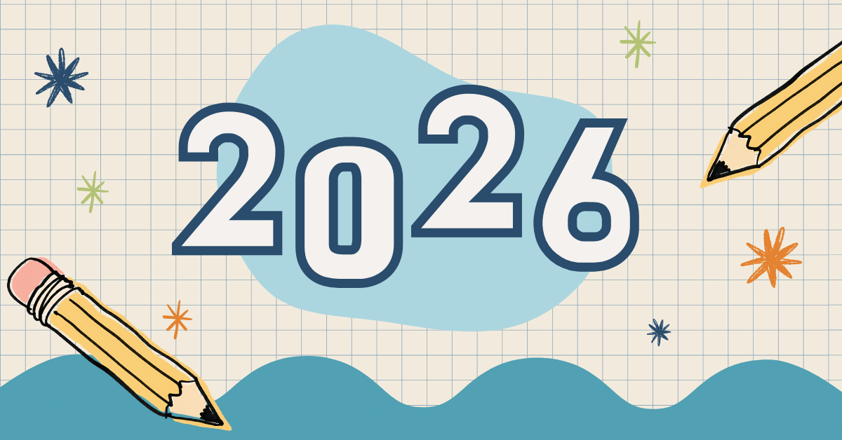 An illustration with pencils and a large 2026 across the middle