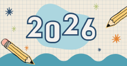 An illustration with pencils and a large 2026 across the middle